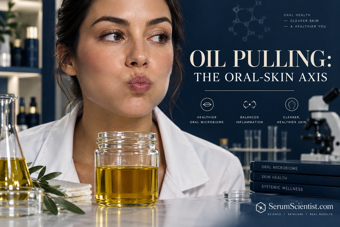 Oil pulling oral-skin axis editorial image
