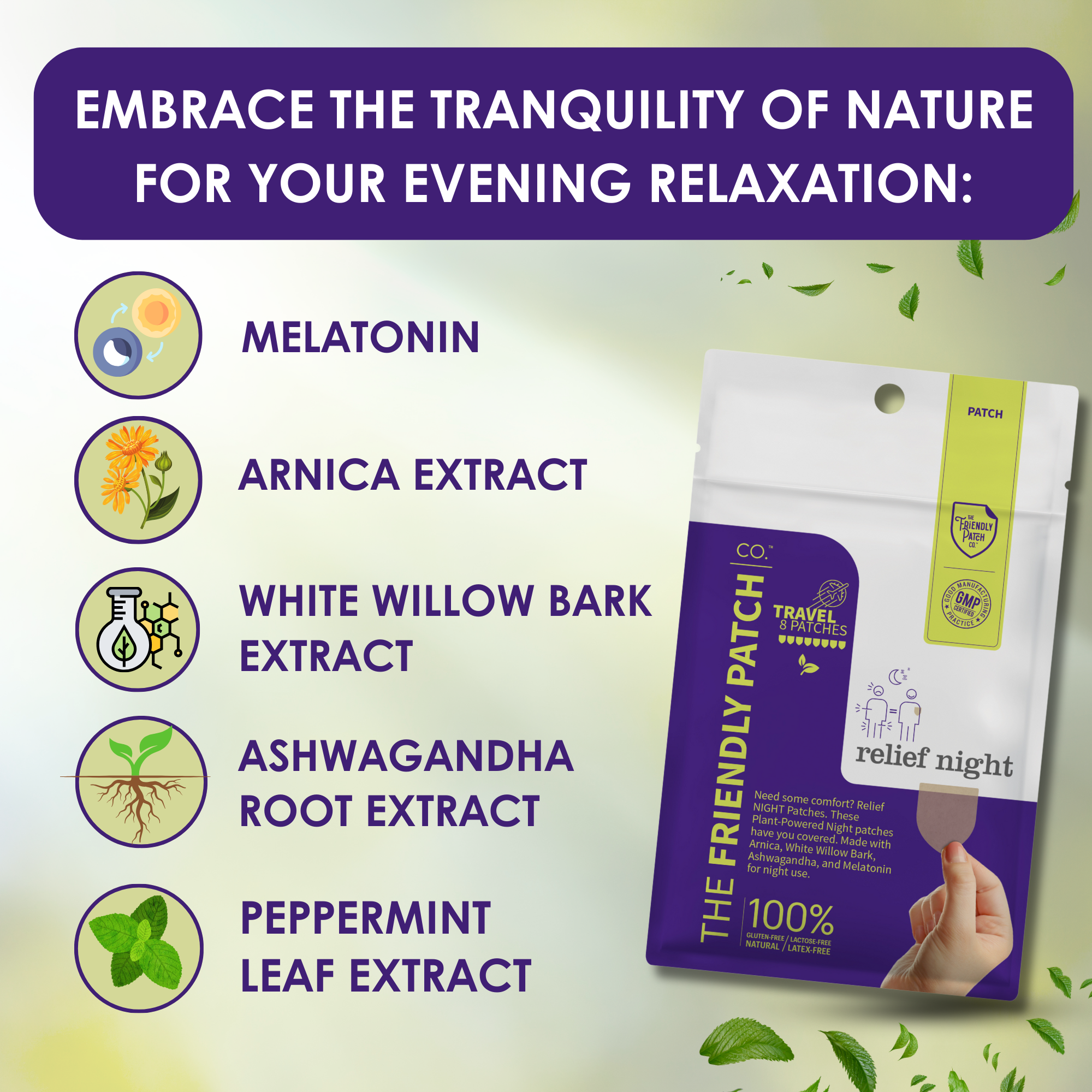 Relief Night Patches: Arnica & Melatonin for Deep Sleep - 8 Pack