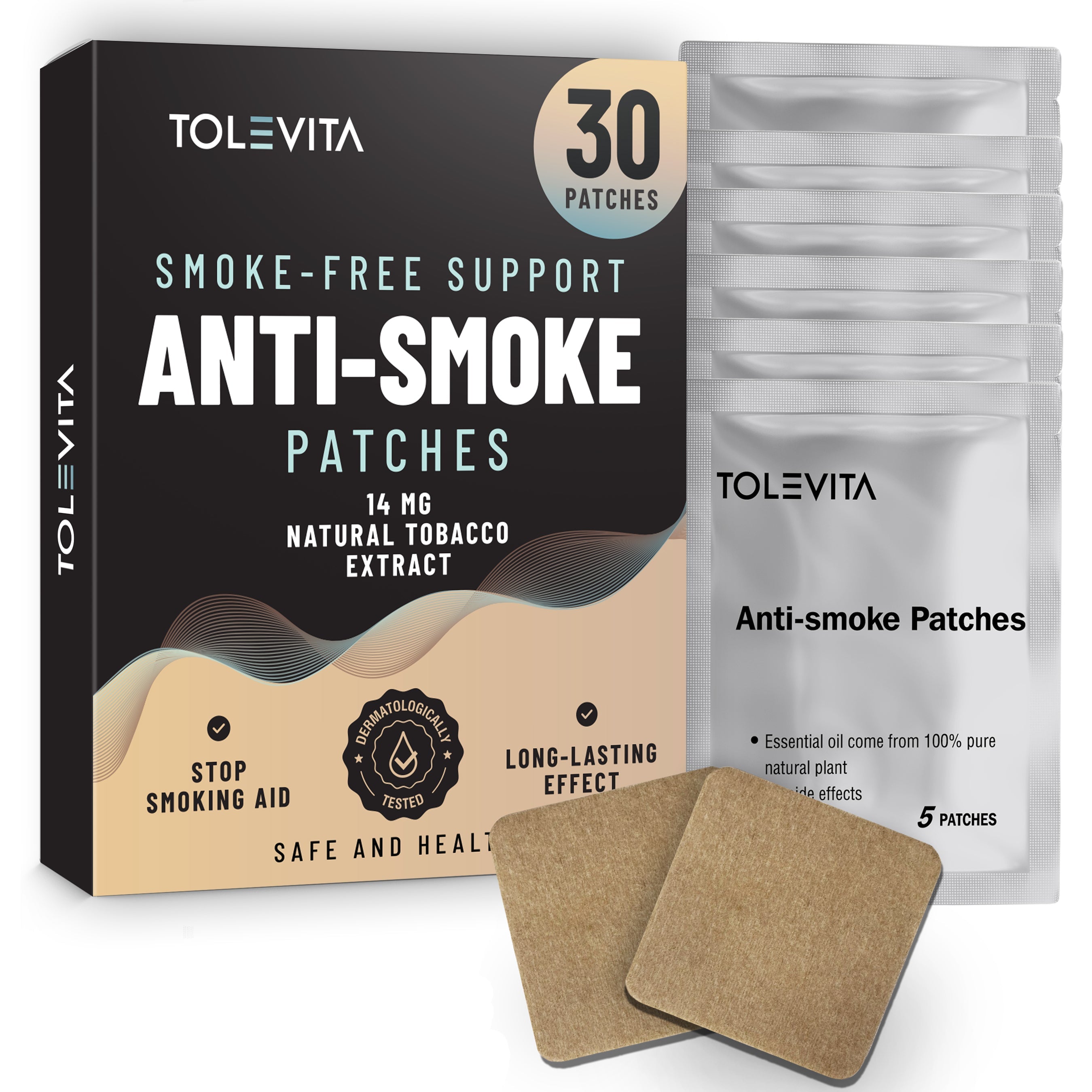 Anti-Smoke Herbal Patches to Help Reduce Cravings, Beige Non-woven fabric, 30 patches