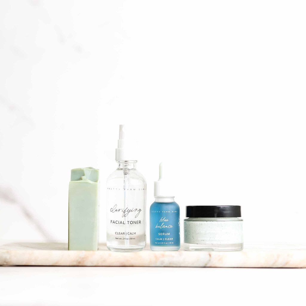 Clear + Calm Basics Kit – Clarifying Toner, Serum, Cream & Soap