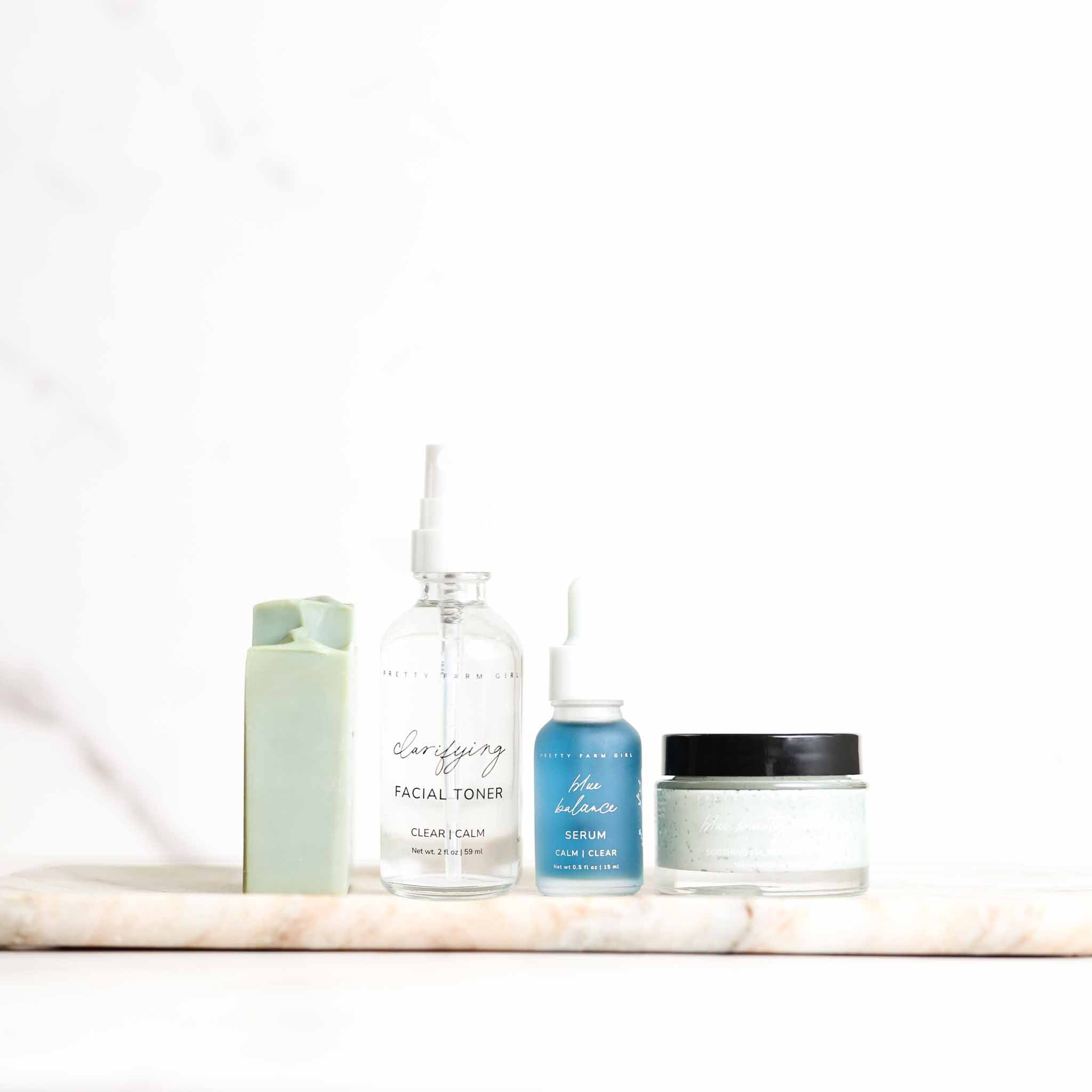 Clear + Calm Basics Kit – Clarifying Toner, Serum, Cream & Soap