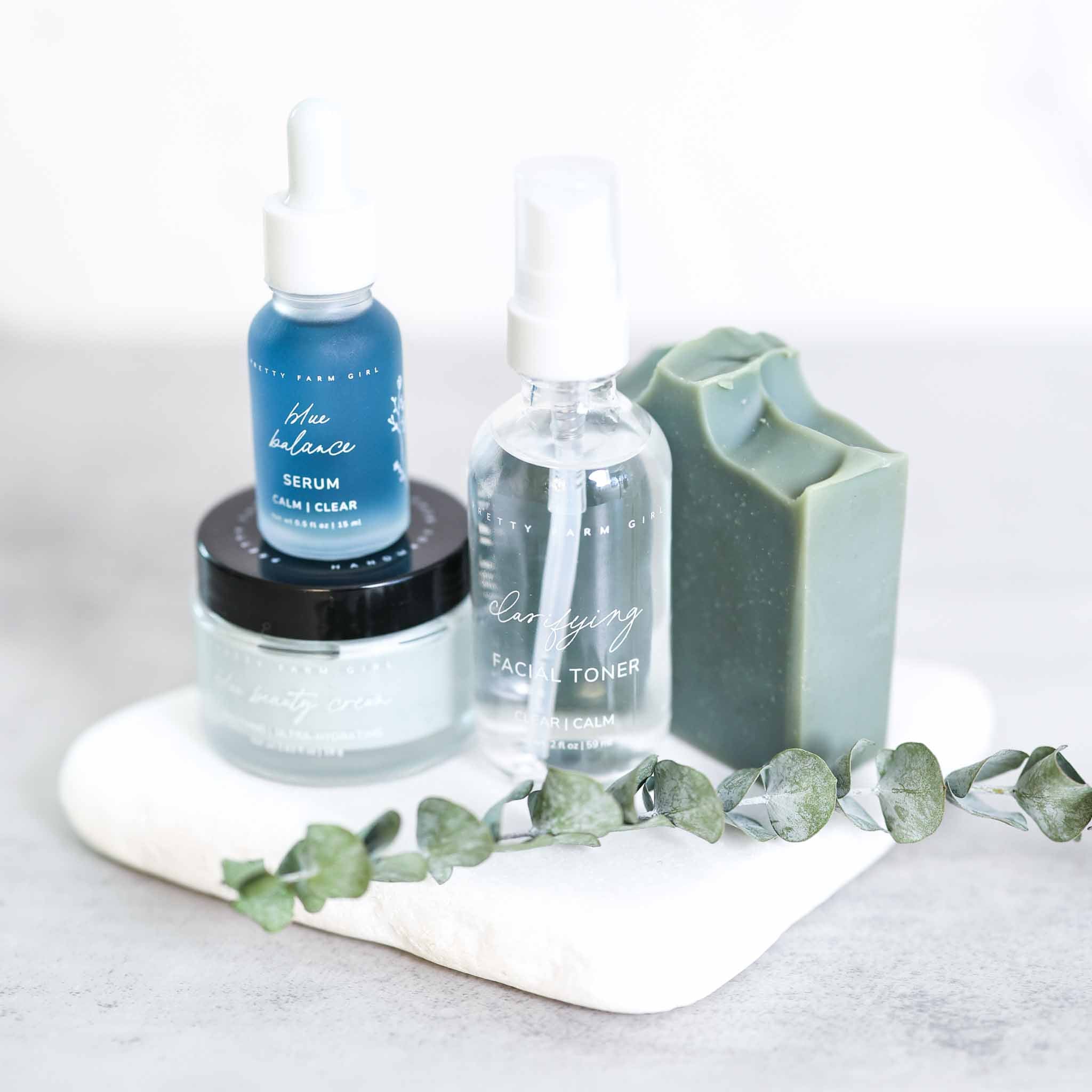 Clear + Calm Basics Kit – Clarifying Toner, Serum, Cream & Soap