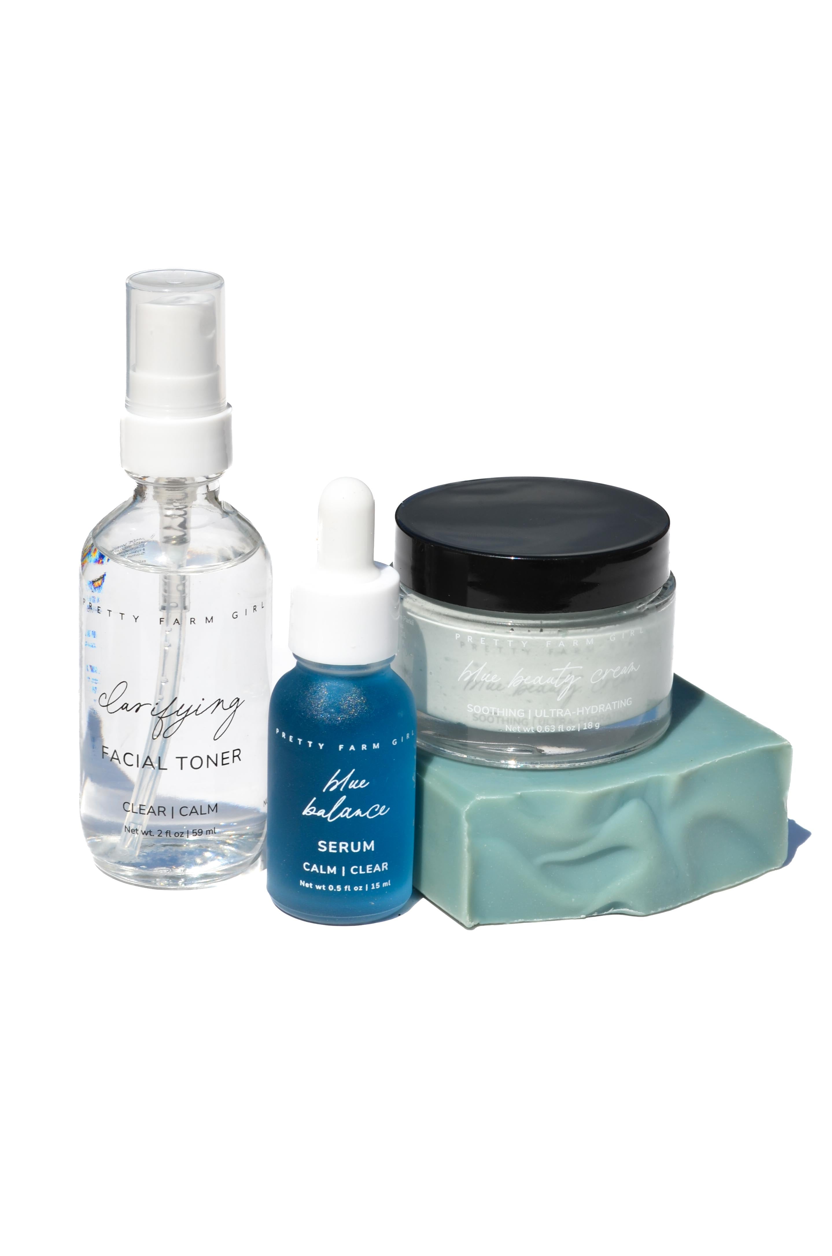 Clear + Calm Basics Kit – Clarifying Toner, Serum, Cream & Soap