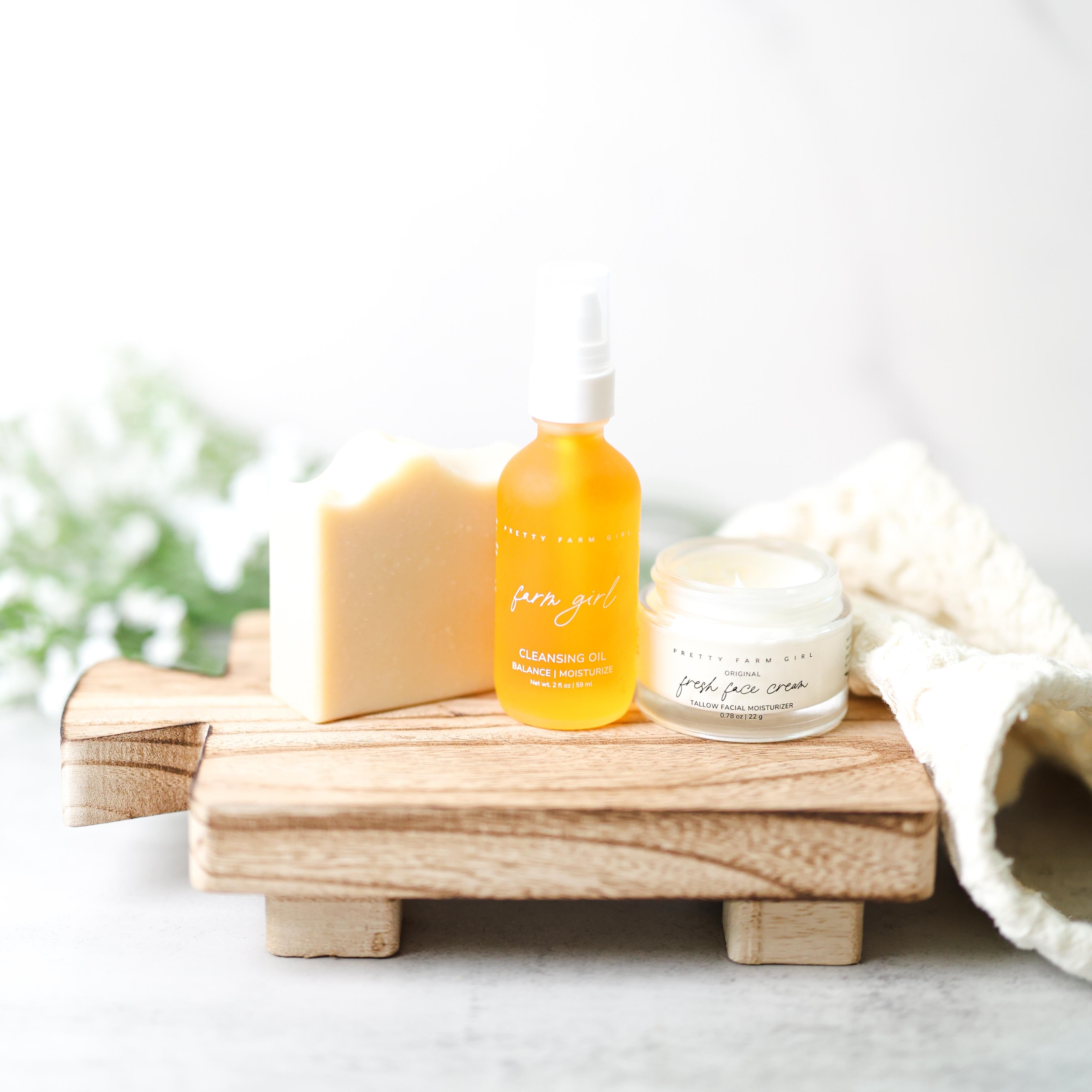 Double Cleansing Kit: Anti-Aging – Tallow Soap Bar, Cleansing Oil & Face Cream
