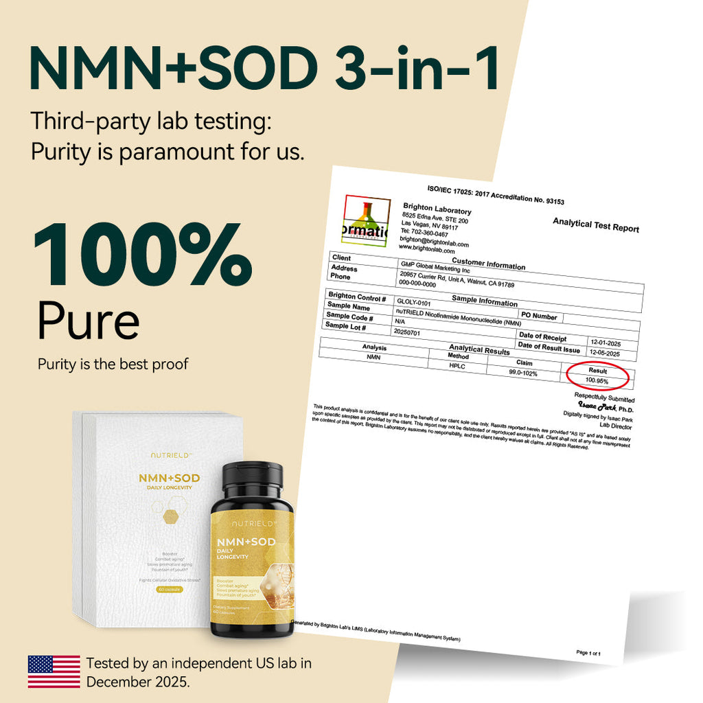 nuTRIELD NMN+SOD 3-in-1 — Yeast-Derived β-NMN, SOD & Pterostilbene