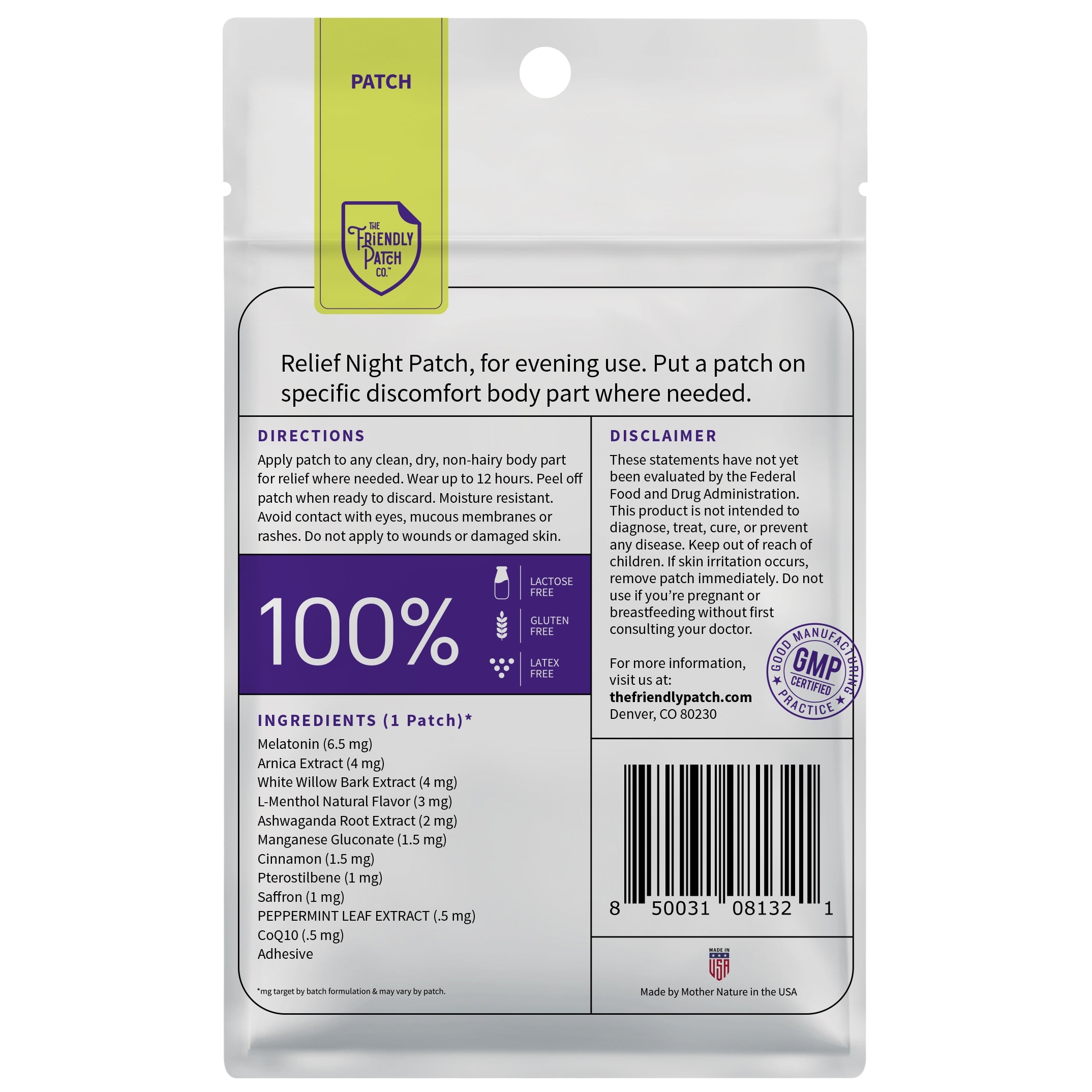 Relief Night Patches: Arnica & Melatonin for Deep Sleep - 8 Pack
