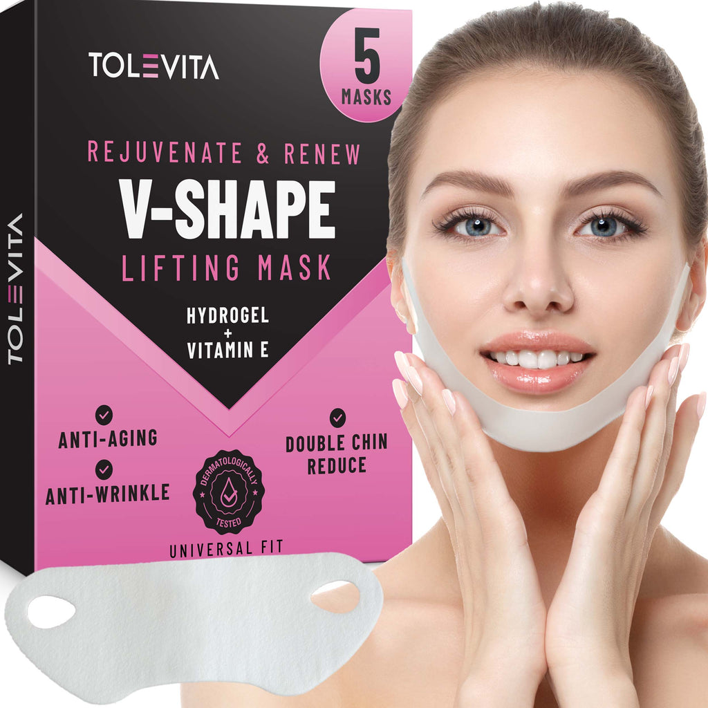 V-Line Lifting Mask, Double Chin Reducer with Hydrogel & Vitamin E, 5 masks