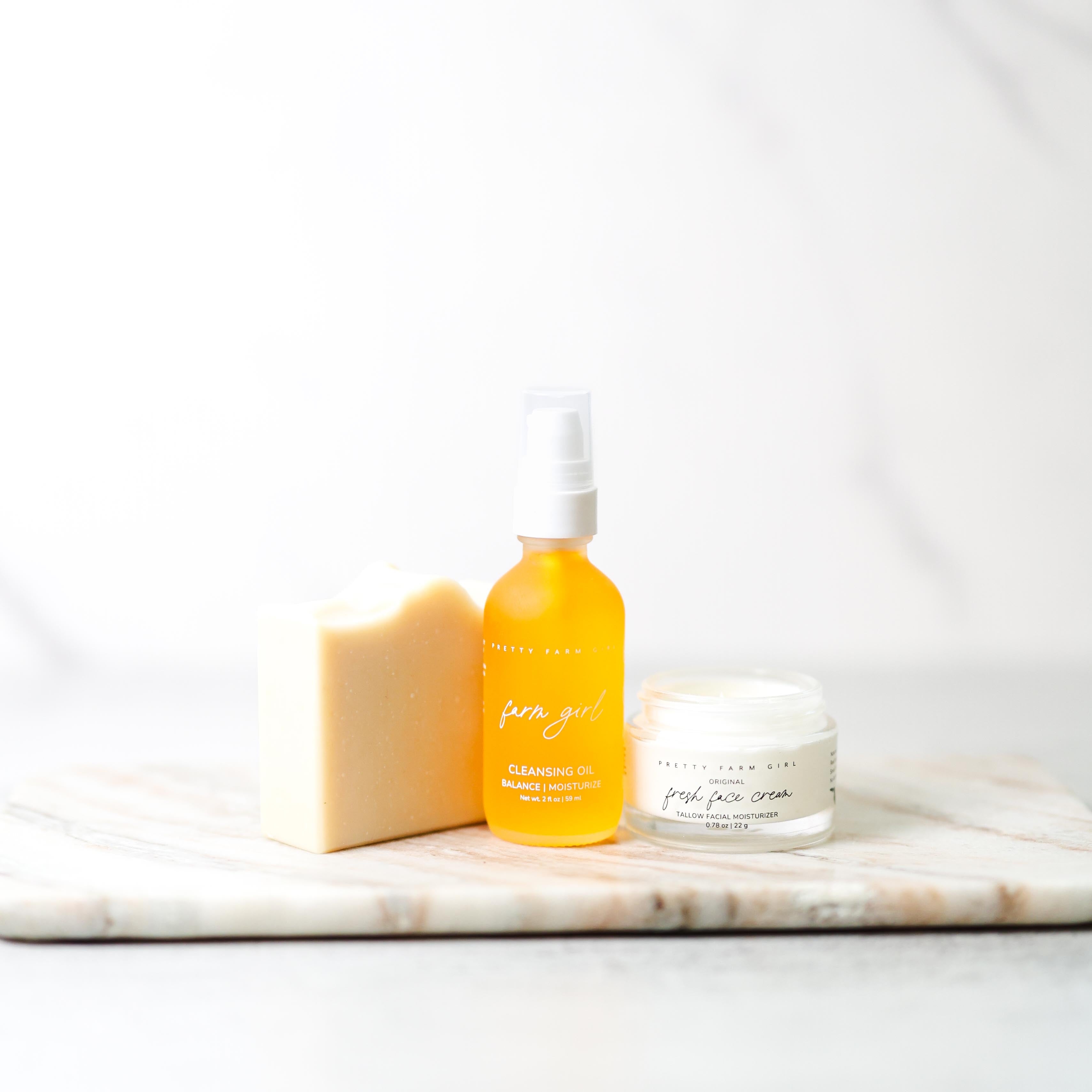 Double Cleansing Kit: Anti-Aging – Tallow Soap Bar, Cleansing Oil & Face Cream