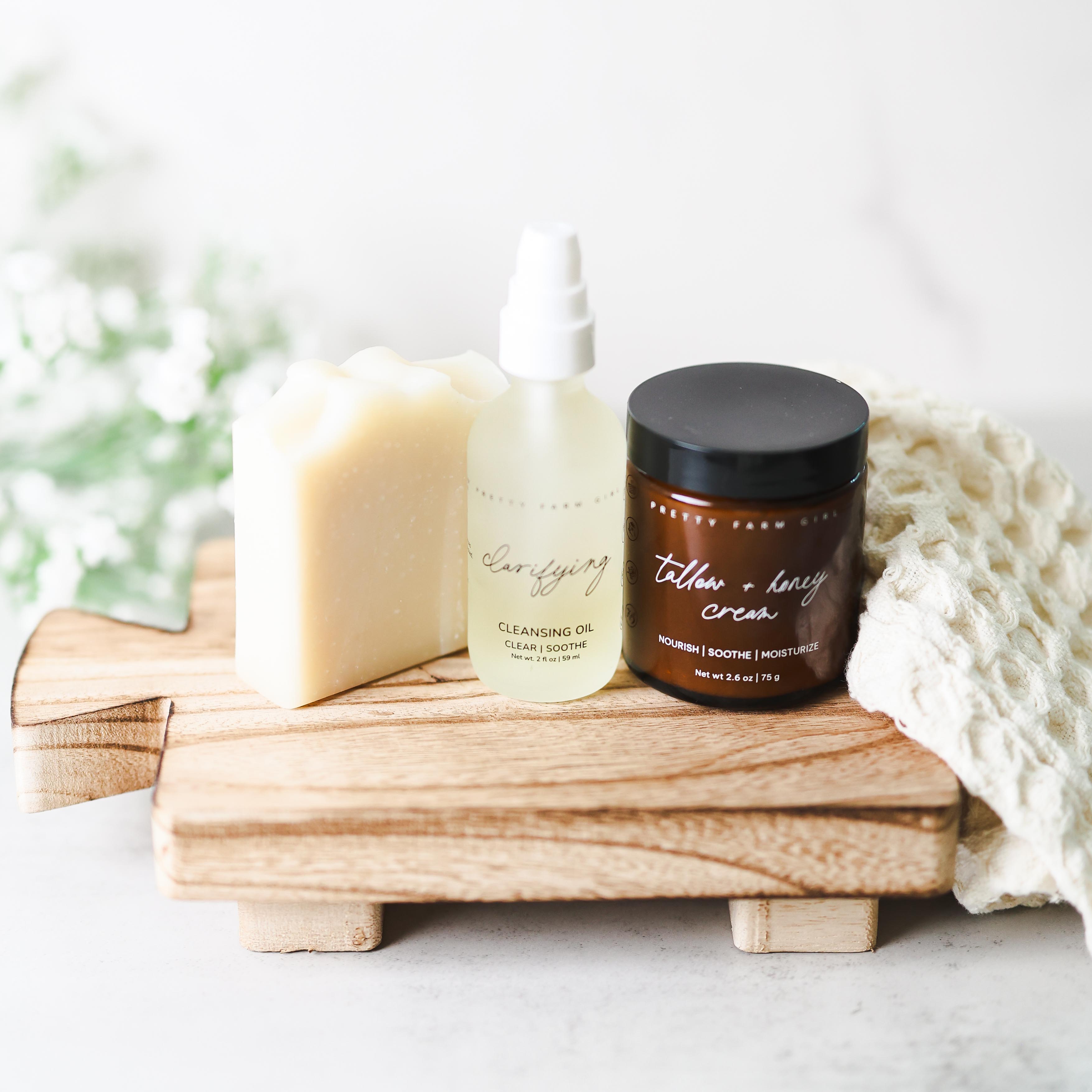 Double Cleansing Kit: Soothing – Tallow Soap, Cleansing Oil & Honey Cream